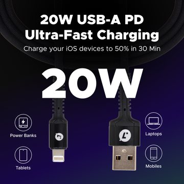 Dot7 USB-A to Lightning Cable – Black