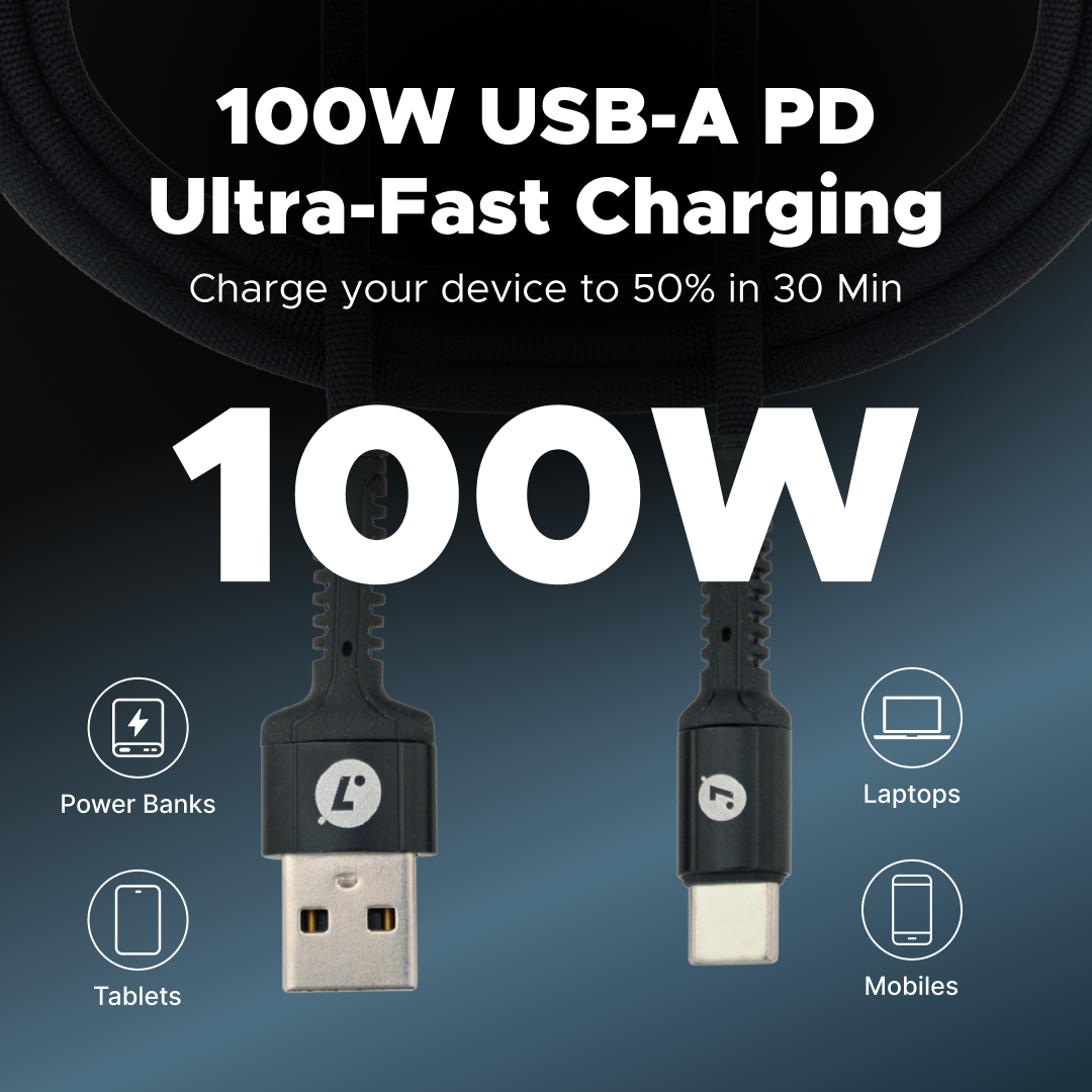 Dot7 USB-A to USB-C Charging Cable - Black