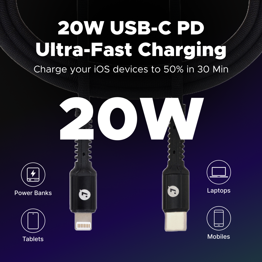 Dot7's USB-C to Lightning Cable - Black