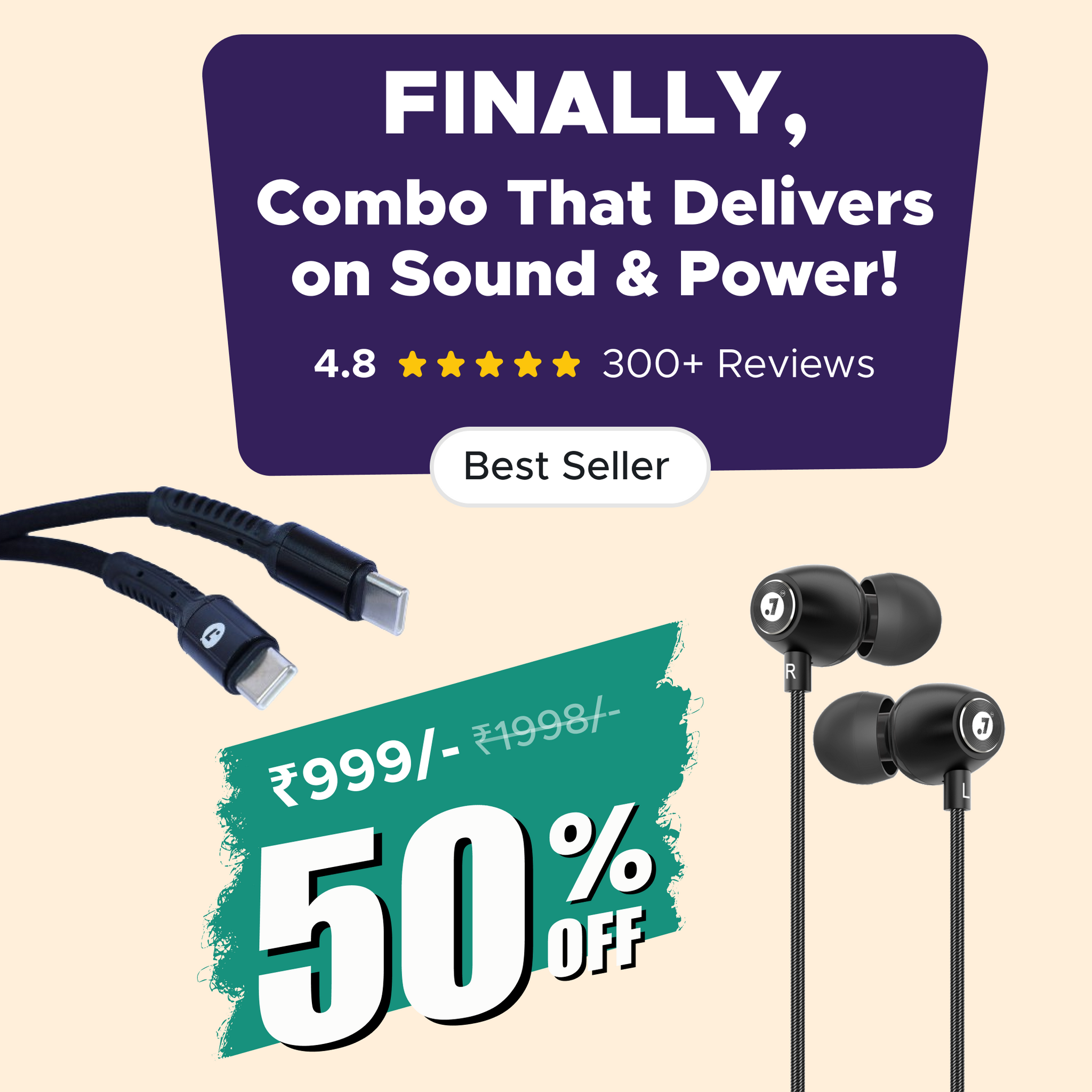 [BUNDLE] E1 Deep Bass Earphones + USB-C to USB-C Cable – Style, Sound & Speed at a Steal!